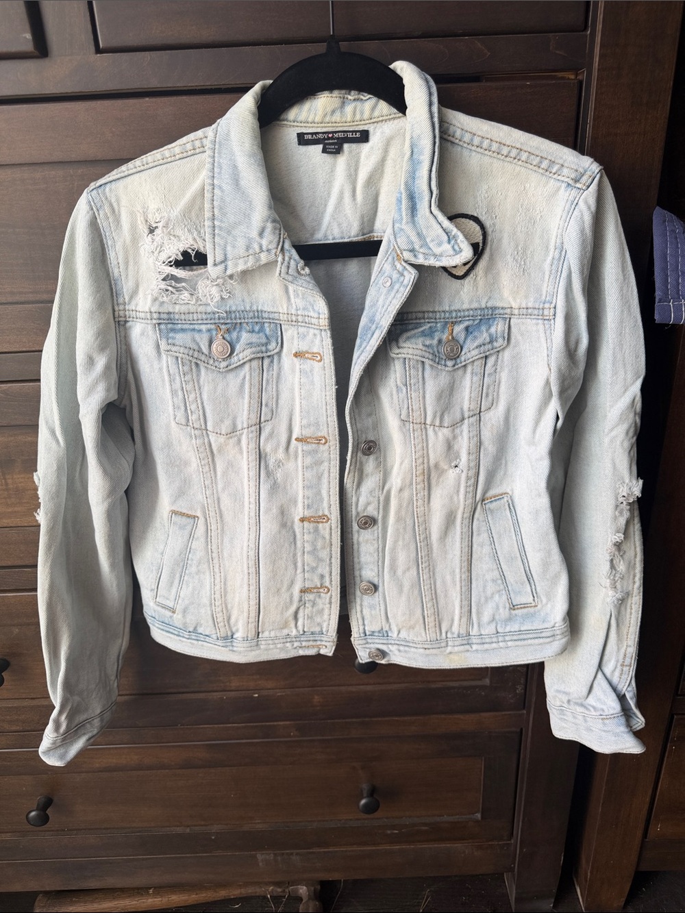 Brandy Melville Pale Blue Distressed Denim Trucker Jacket
